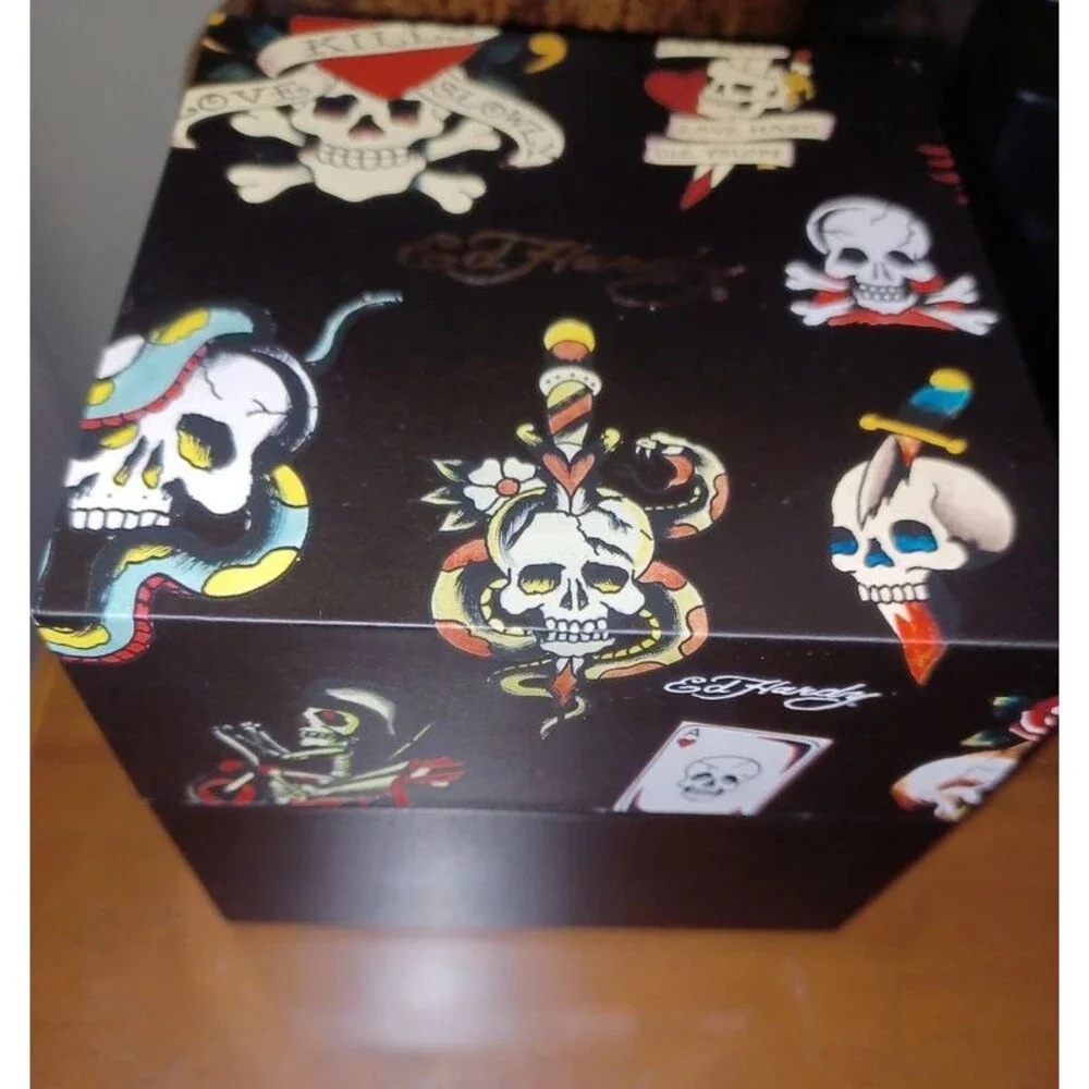 NWT Ed Hardy Men's Black Skull Watch 48mm Silicone Strap NIB 50449S-42-G02